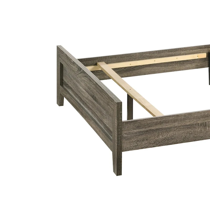 Full-Size Rustic Wood Platform Bed with Panel Headboard