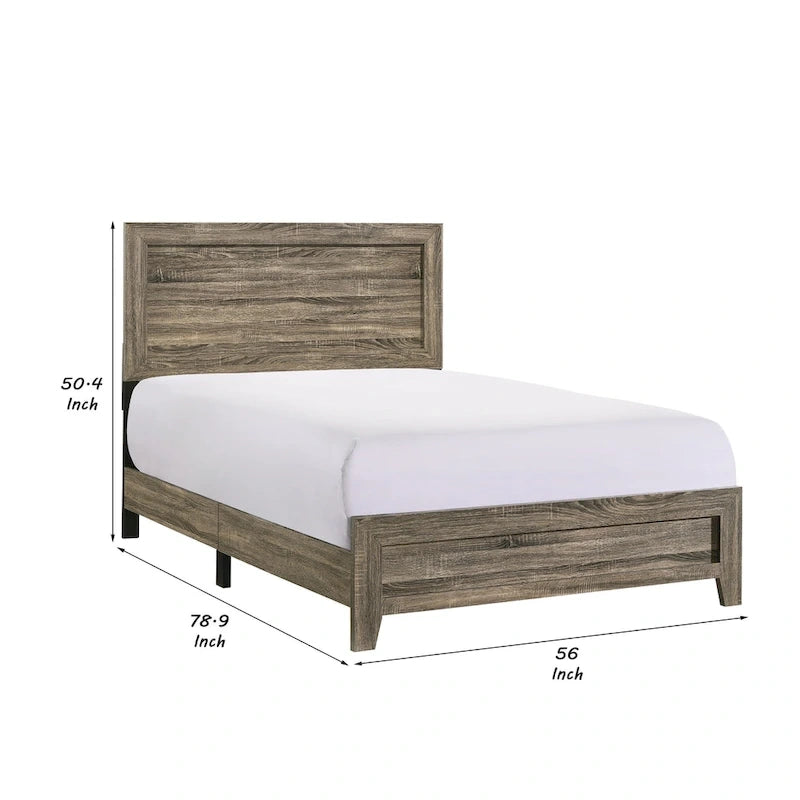 Full-Size Rustic Wood Platform Bed with Panel Headboard