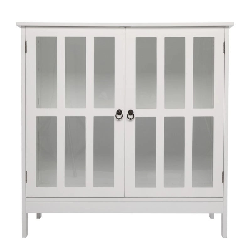 Transparent Door Free Standing Accent Storage Cabinet For Kitchen Dining White