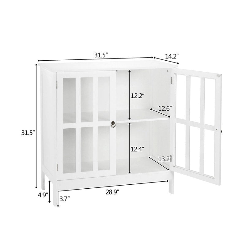 White Freestanding Accent Cabinet with Glass Doors
