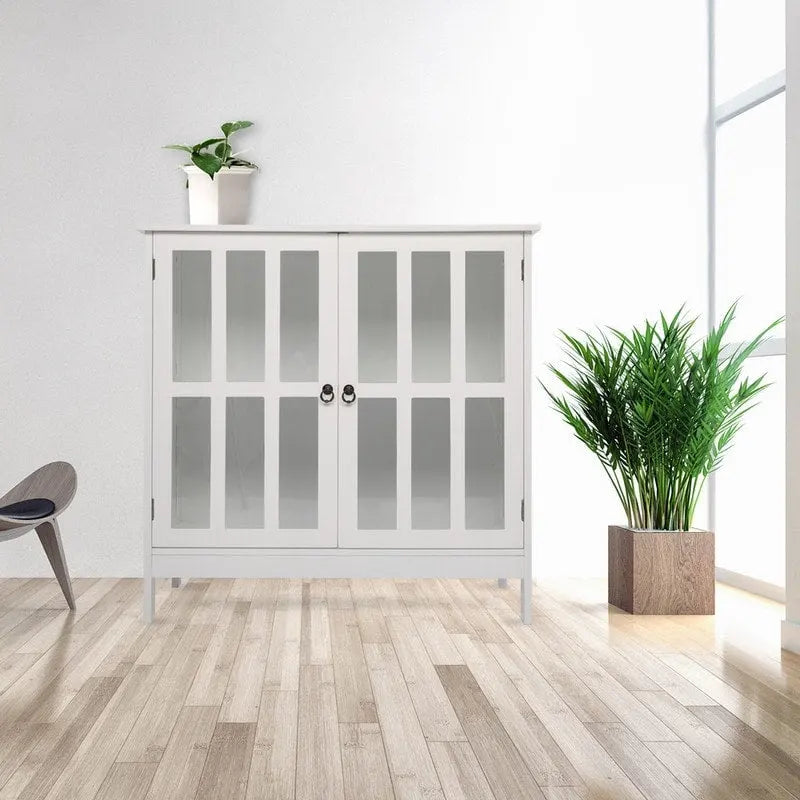 White Freestanding Accent Cabinet with Glass Doors
