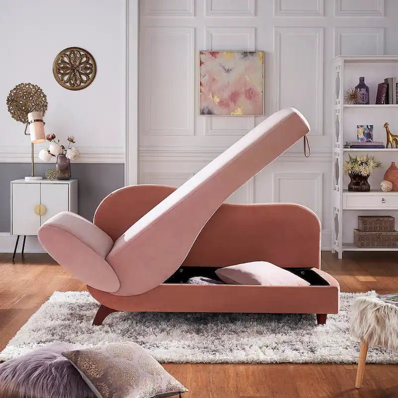 Two-Tone Velvet Storage Chaise with Adjustable Back