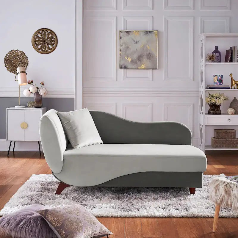 Two-Tone Velvet Storage Chaise with Adjustable Back