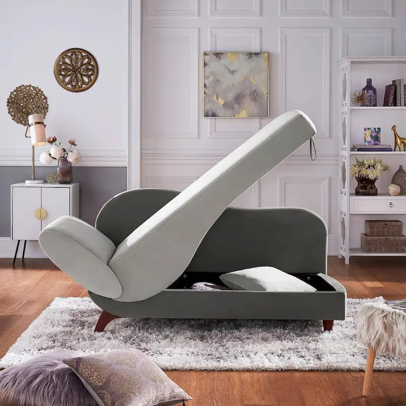 Two-Tone Velvet Storage Chaise with Adjustable Back