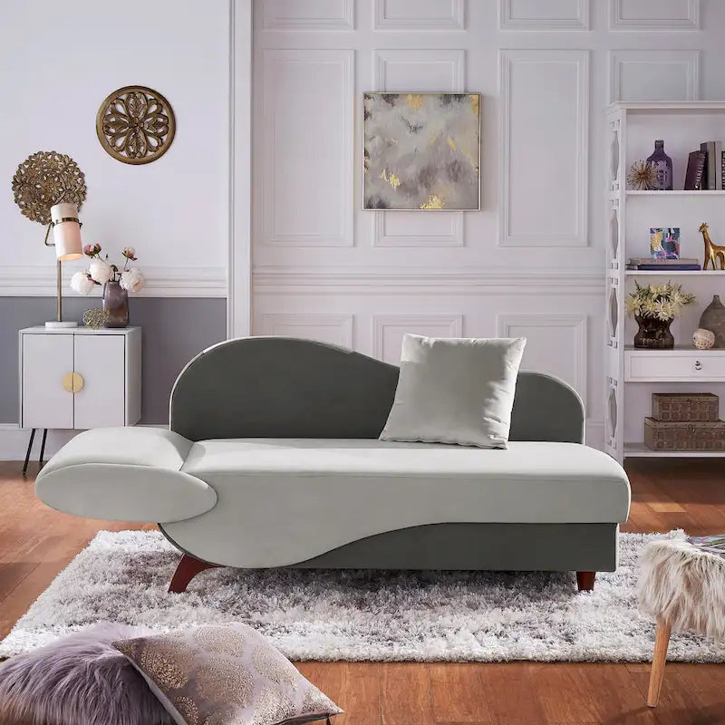 Two-Tone Velvet Storage Chaise with Adjustable Back