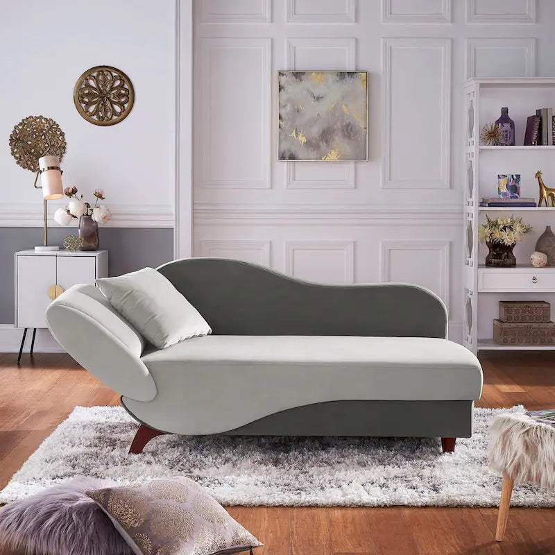 Two-Tone Velvet Storage Chaise with Adjustable Back