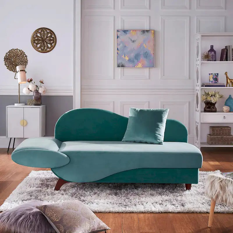 Two-Tone Velvet Storage Chaise with Adjustable Back