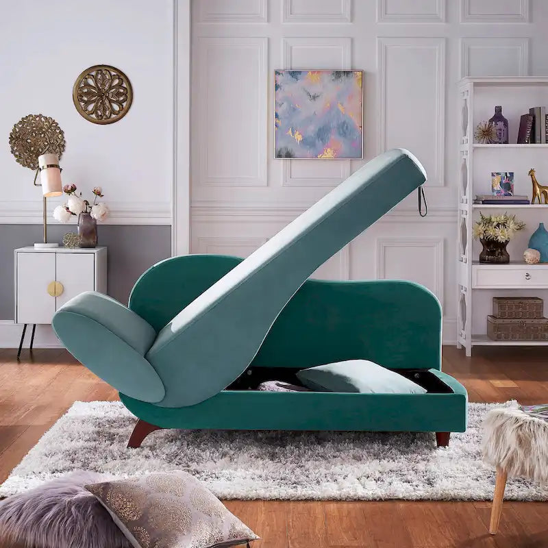Two-Tone Velvet Storage Chaise with Adjustable Back