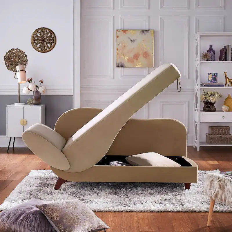 Two-Tone Velvet Storage Chaise with Adjustable Back