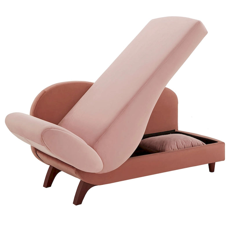 Two-Tone Velvet Storage Chaise with Adjustable Back