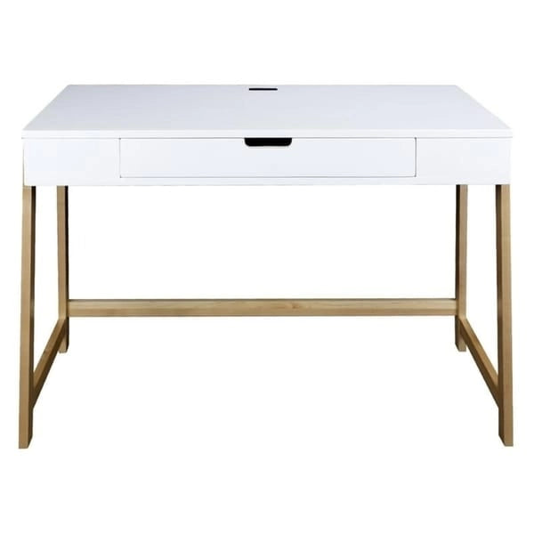 Two-Tone Wood Desk with Four USB Ports and Drawer