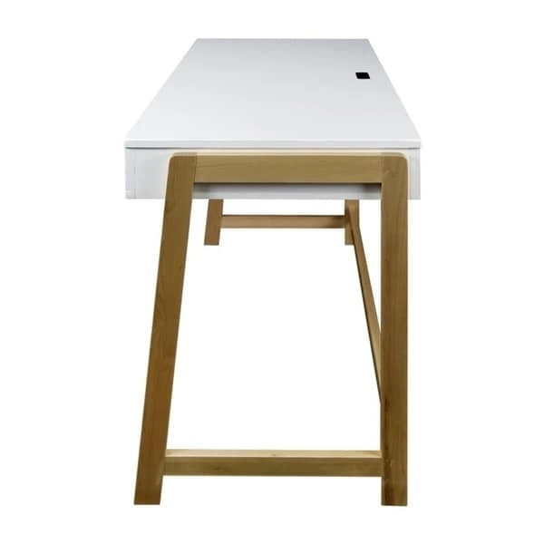 Two-Tone Wood Desk with Four USB Ports and Drawer