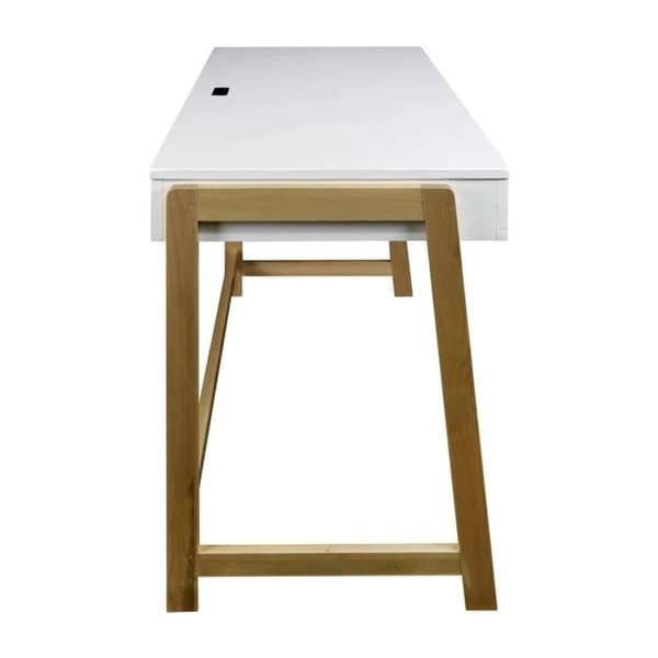 Two-Tone Wood Desk with Four USB Ports and Drawer