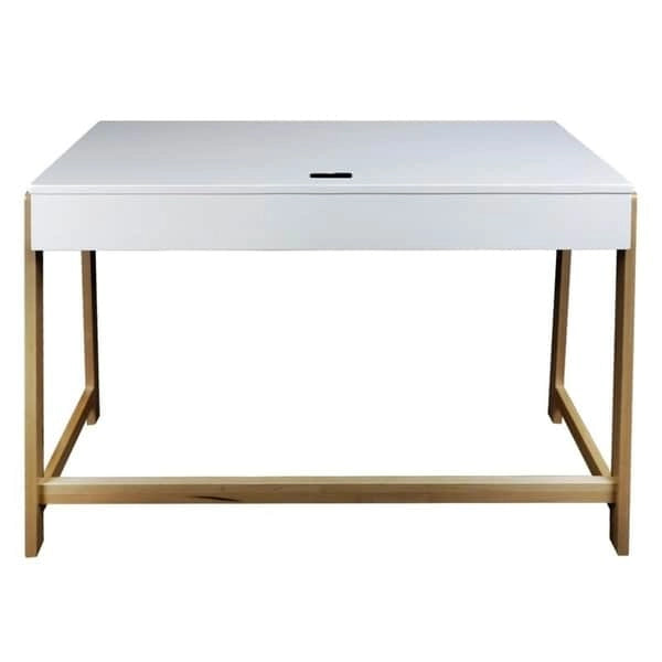 Two-Tone Wood Desk with Four USB Ports and Drawer