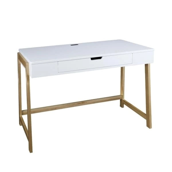 Two-Tone Wood Desk with Four USB Ports and Drawer