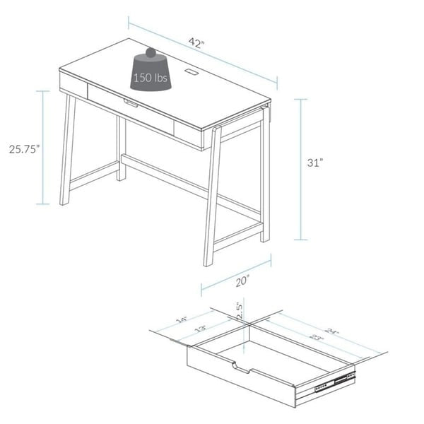 Two-Tone Wood Desk with Four USB Ports and Drawer