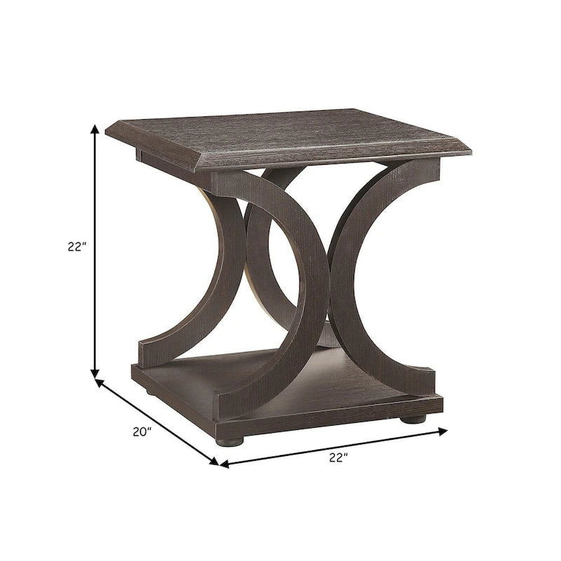 Espresso Brown C-Shaped Wood End Table with Open Shelf