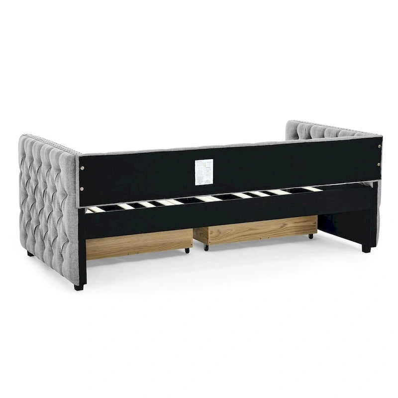 Upholstered Twin Daybed with Two Drawers and Trundle