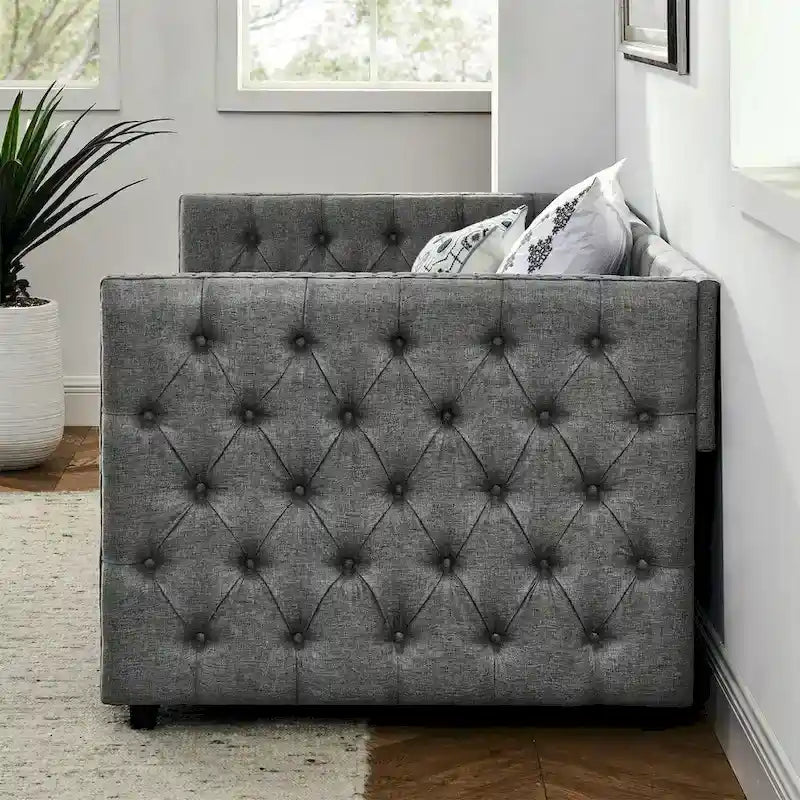 Upholstered Twin Daybed with Two Drawers and Trundle