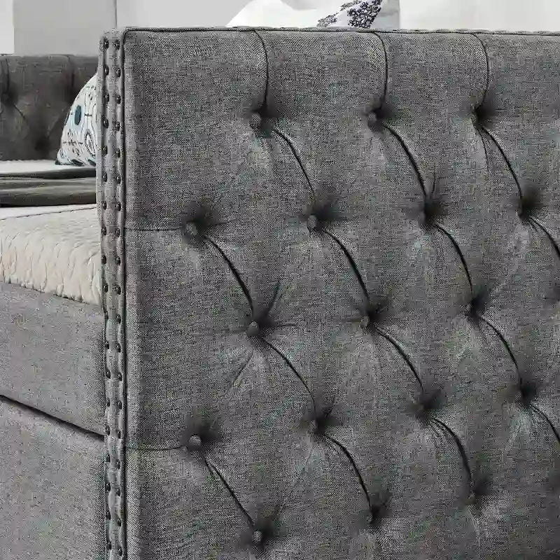 Upholstered Twin Daybed with Two Drawers and Trundle