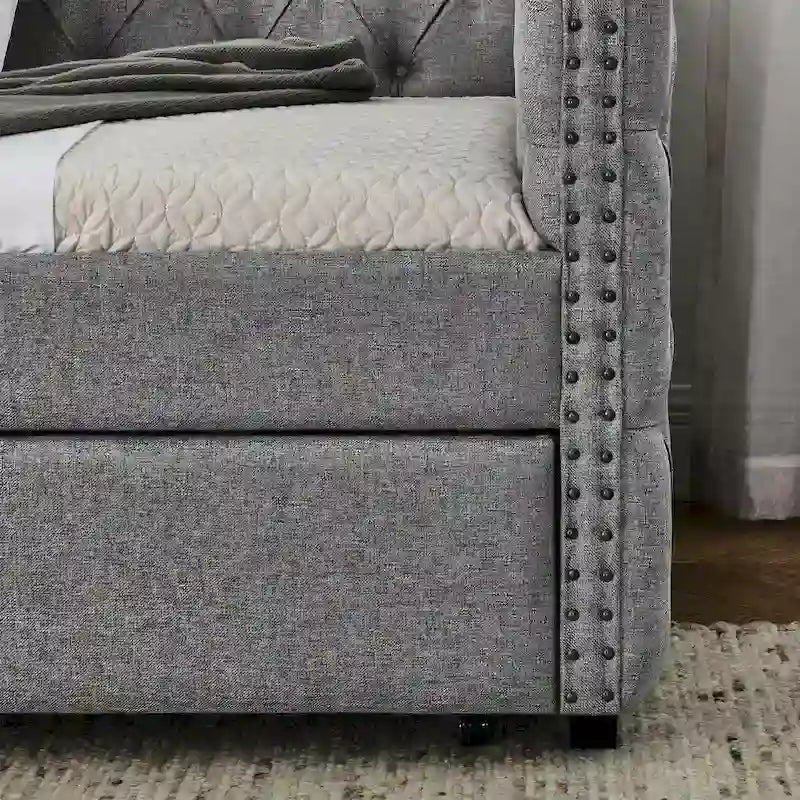Upholstered Twin Daybed with Two Drawers and Trundle