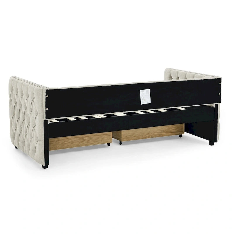 Upholstered Twin Daybed with Two Drawers and Trundle