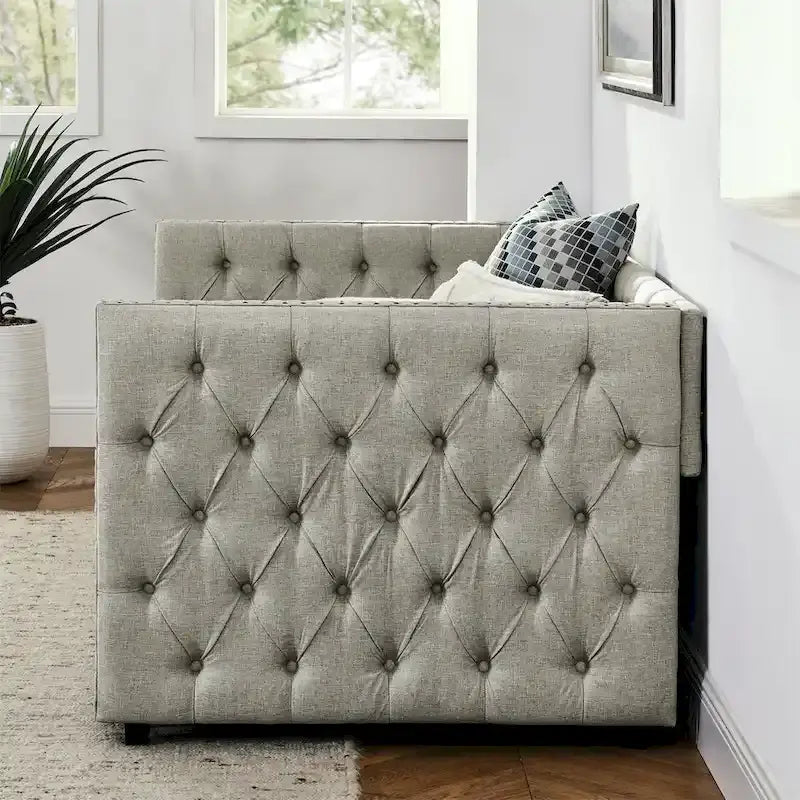 Upholstered Twin Daybed with Two Drawers and Trundle