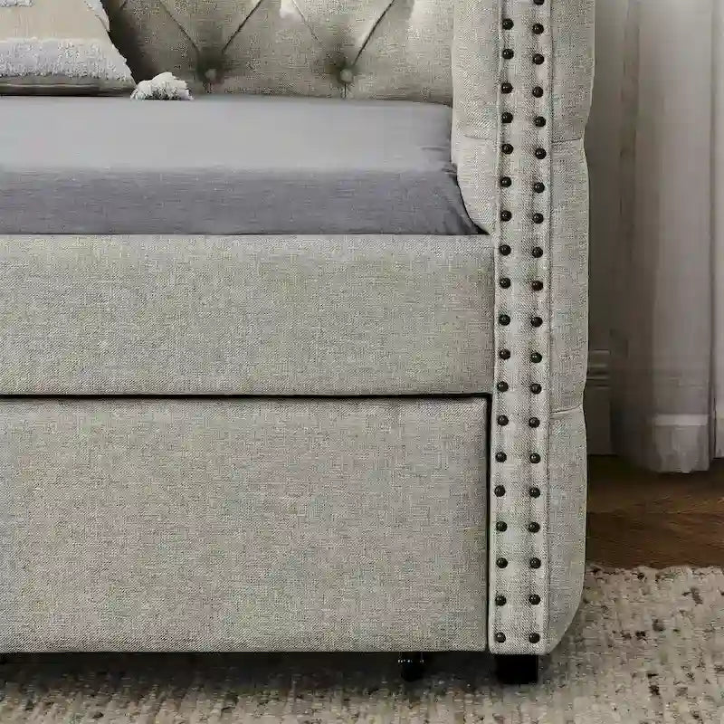 Upholstered Twin Daybed with Two Drawers and Trundle