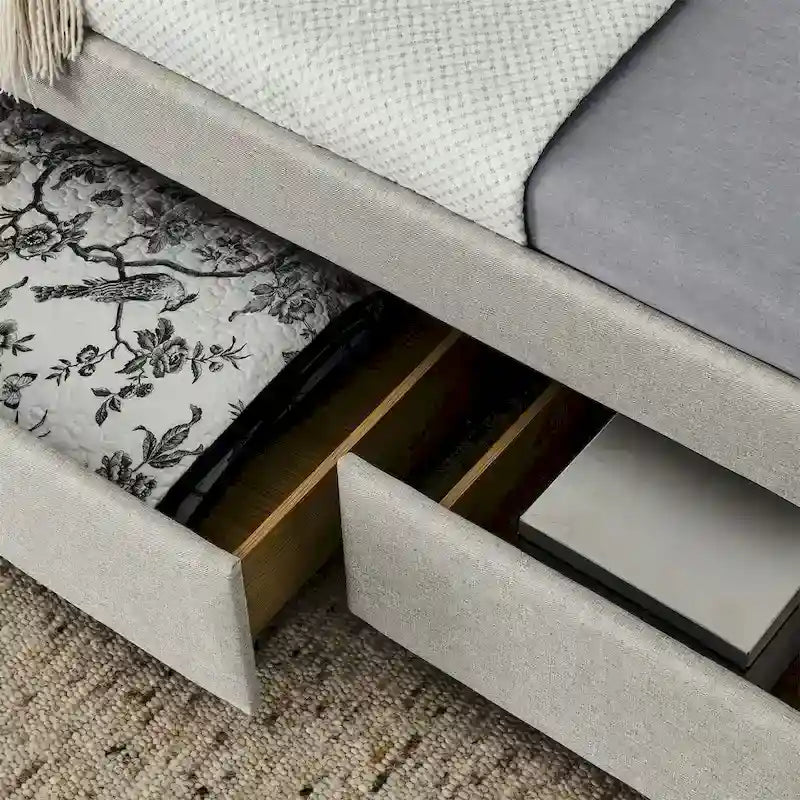 Upholstered Twin Daybed with Two Drawers and Trundle