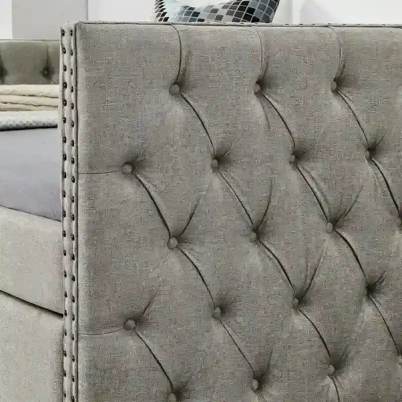 Upholstered Twin Daybed with Two Drawers and Trundle