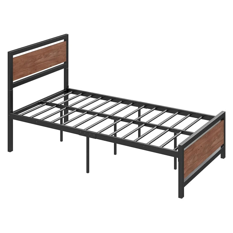 Metal and Wood Twin Platform Bed with Headboard