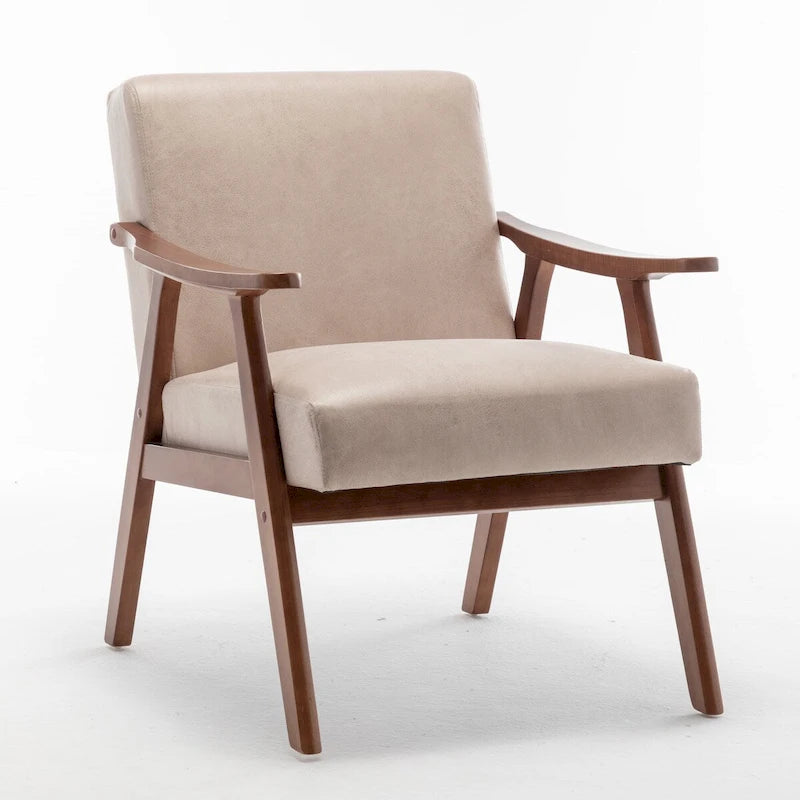 Velvet Accent Chair with Curved Arms and Wood Frame