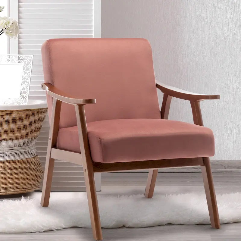 Velvet Accent Chair with Curved Arms and Wood Frame