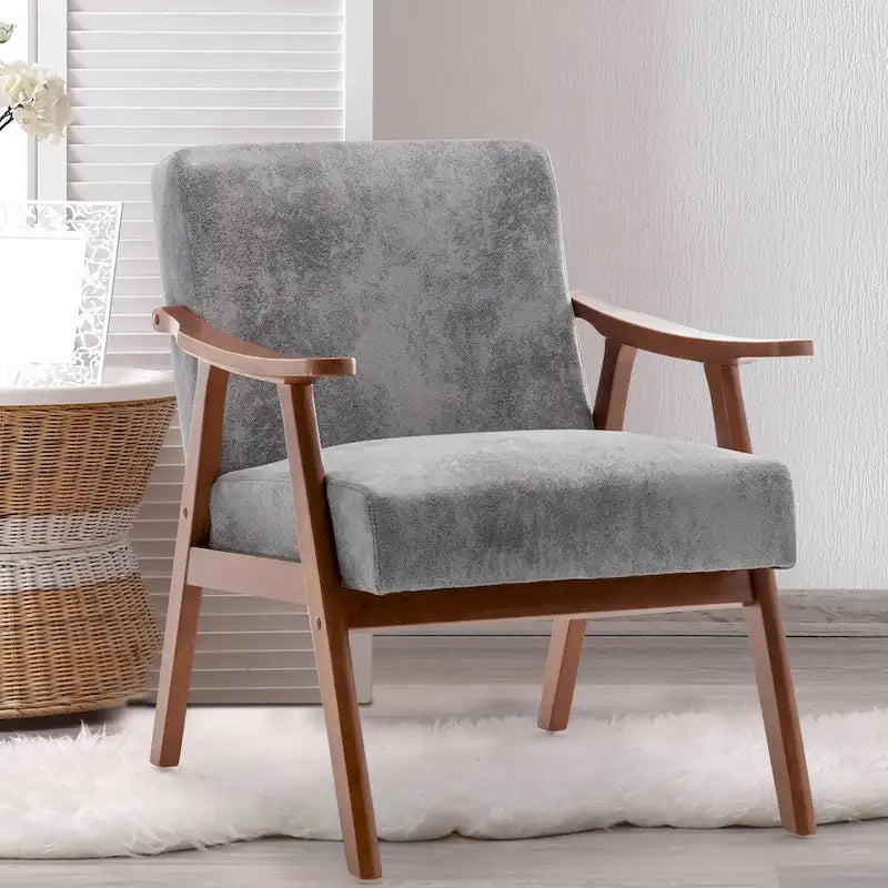 Velvet Accent Chair with Curved Arms and Wood Frame
