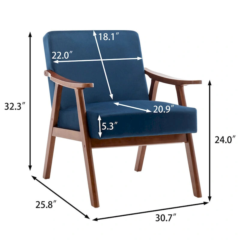 Velvet Accent Chair with Curved Arms and Wood Frame