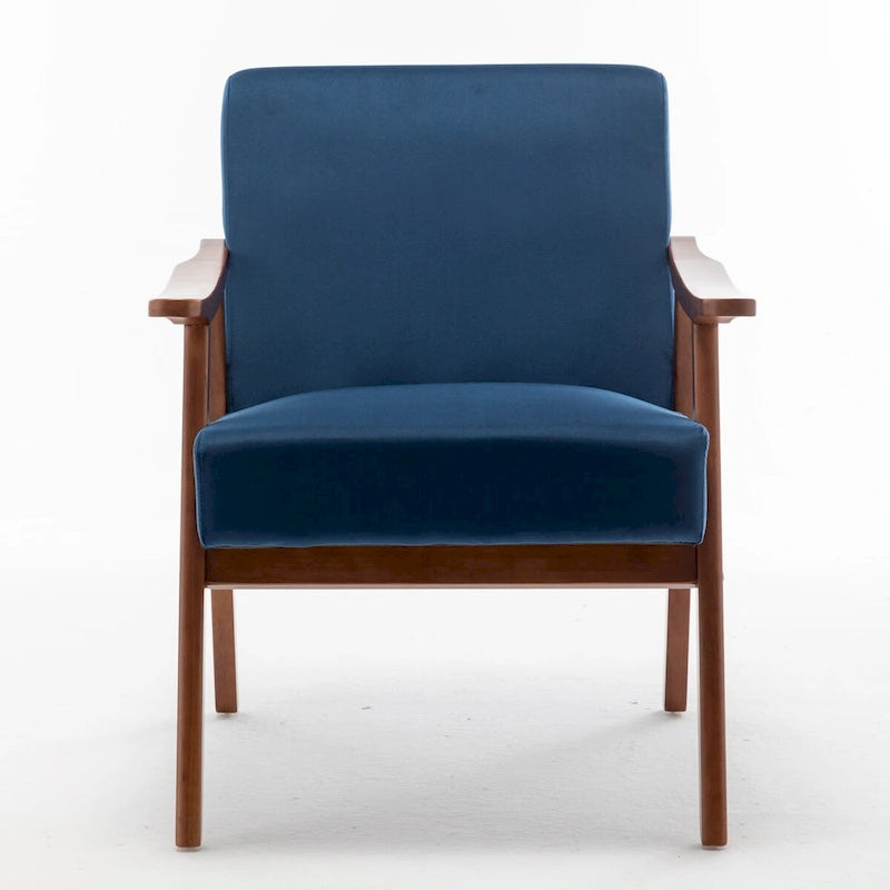 Velvet Accent Chair with Curved Arms and Wood Frame