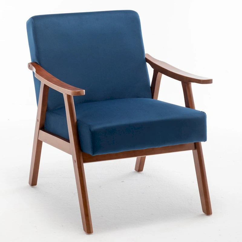 Velvet Accent Chair with Curved Arms and Wood Frame