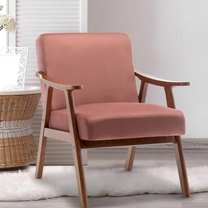 Velvet Accent Chair with Curved Arms and Wood Frame