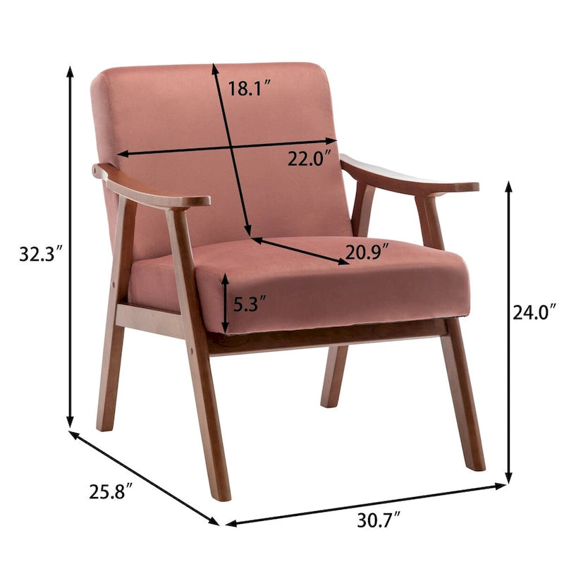 Velvet Accent Chair with Curved Arms and Wood Frame