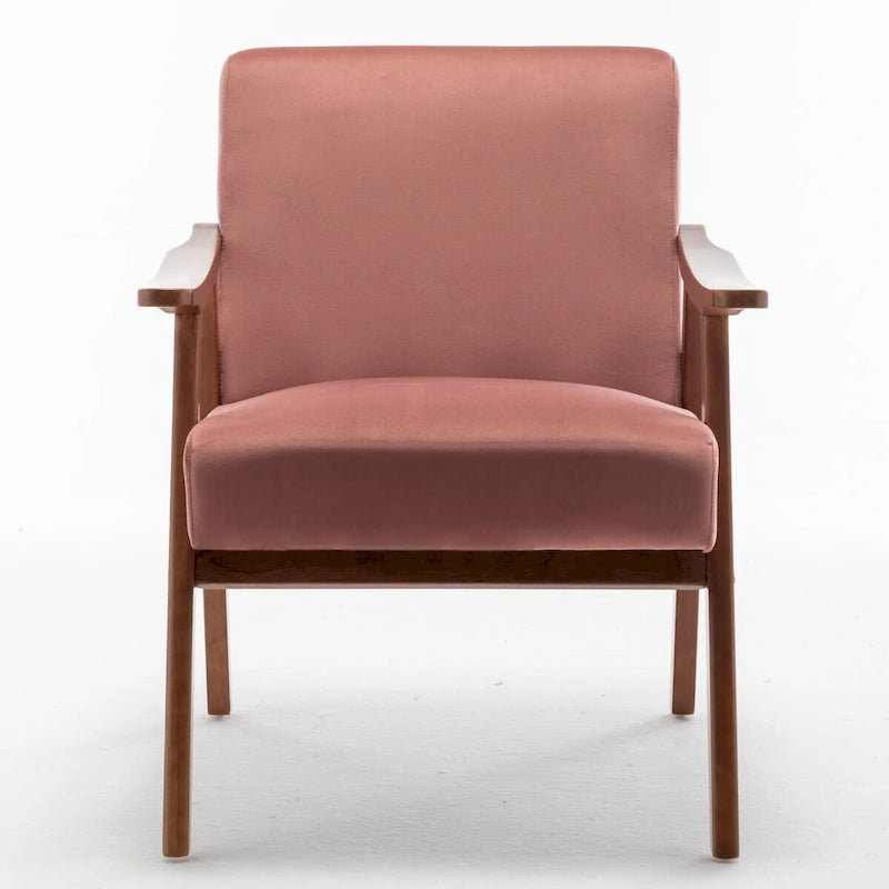 Velvet Accent Chair with Curved Arms and Wood Frame