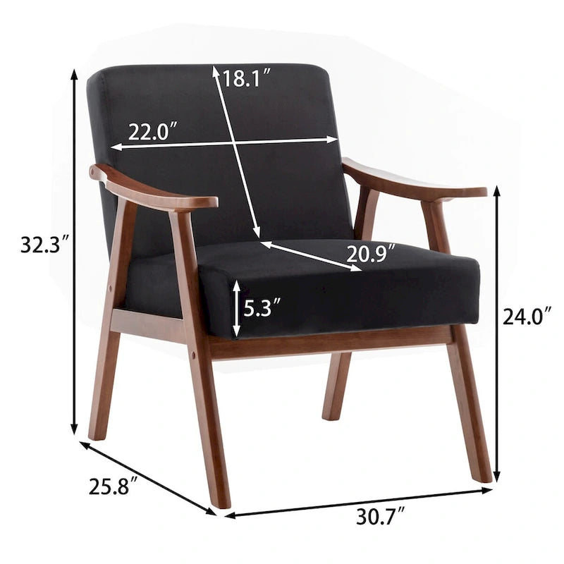 Velvet Accent Chair with Curved Arms and Wood Frame
