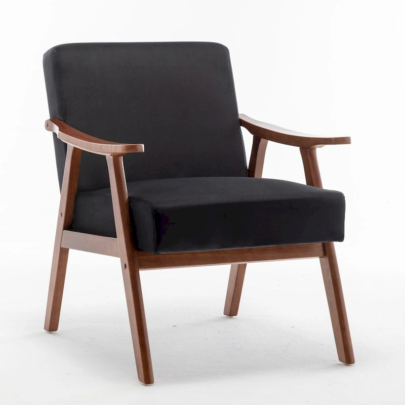 Velvet Accent Chair with Curved Arms and Wood Frame