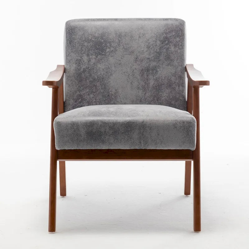 Velvet Accent Chair with Curved Arms and Wood Frame