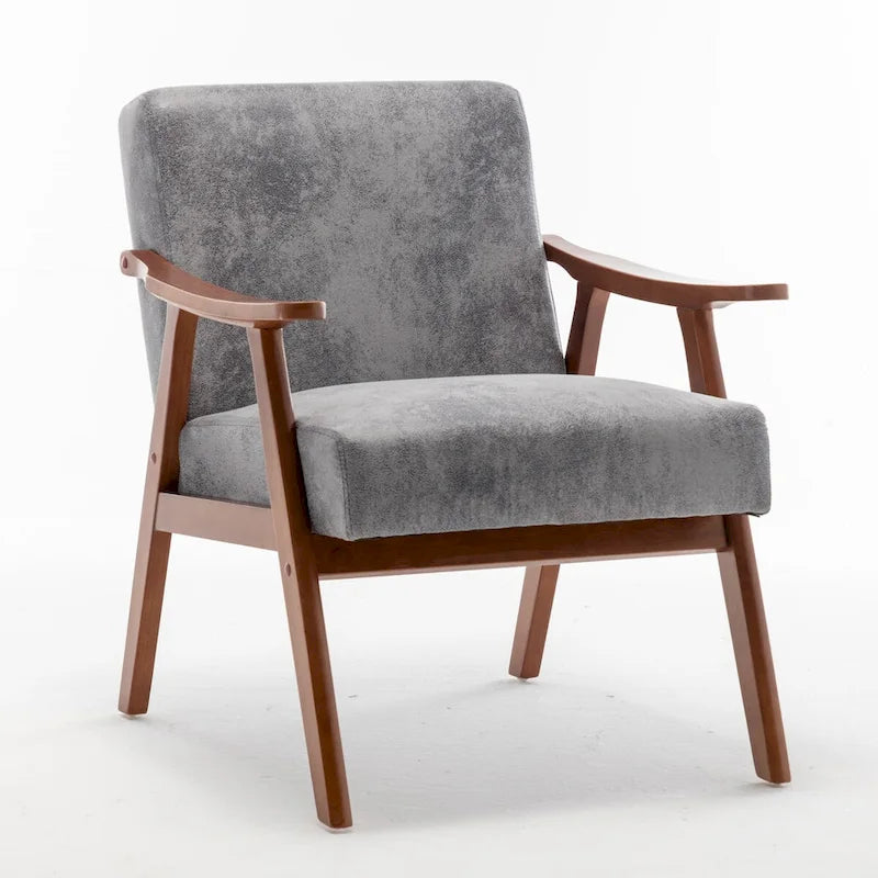 Velvet Accent Chair with Curved Arms and Wood Frame