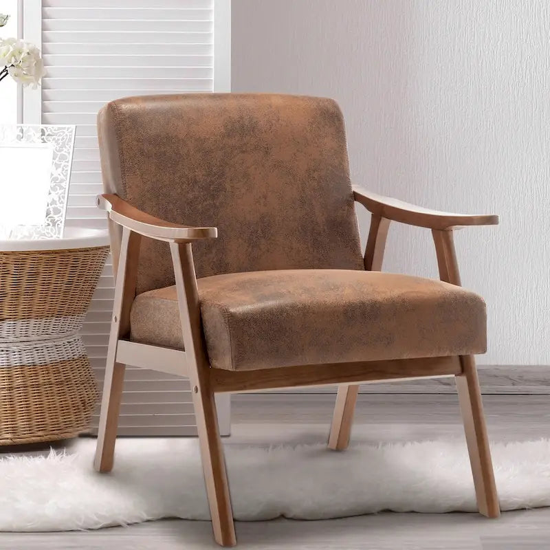 Velvet Accent Chair with Curved Arms and Wood Frame