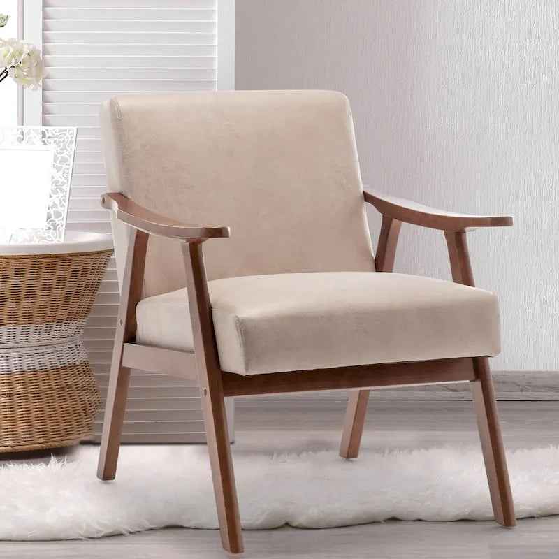 Velvet Accent Chair with Curved Arms and Wood Frame