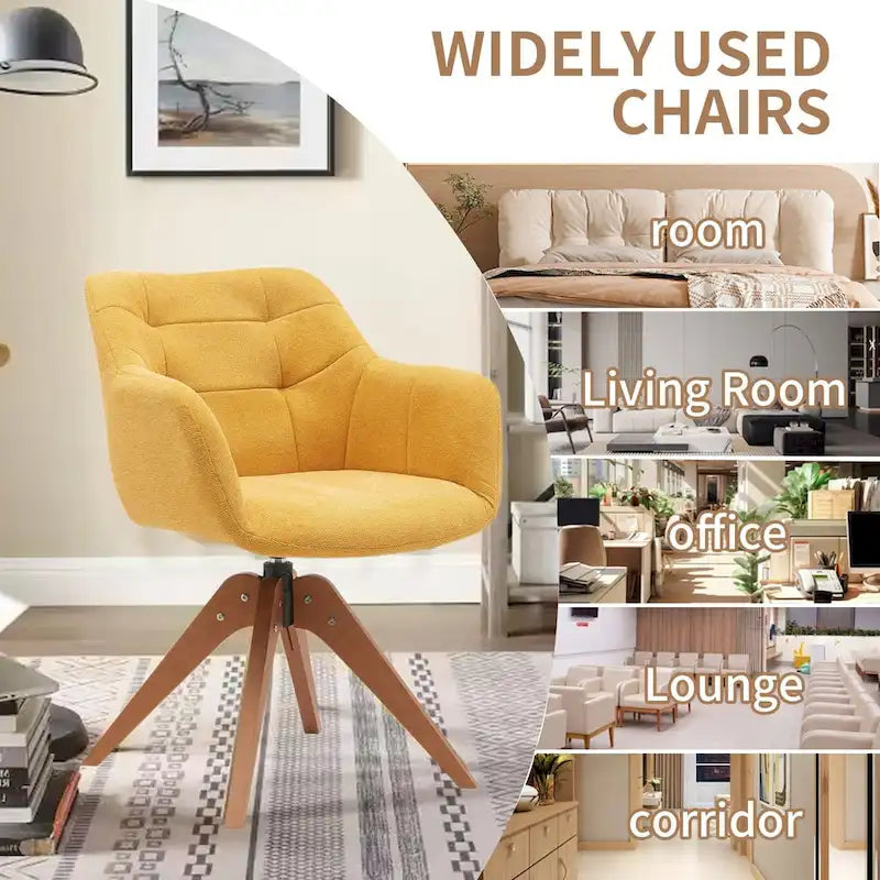 Swivel Upholstered Armchair with Oak Legs