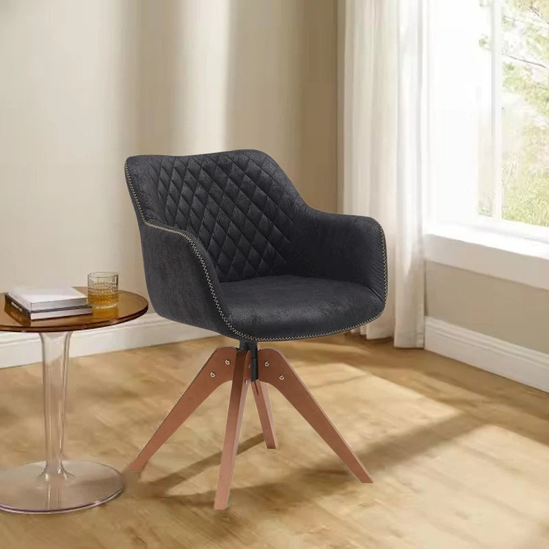 Swivel Upholstered Armchair with Oak Legs