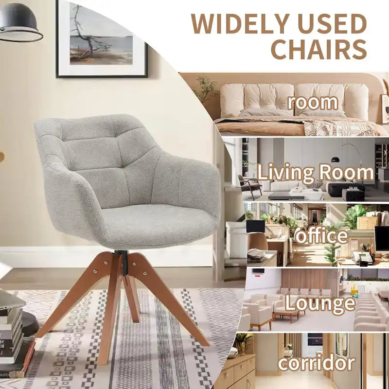 Swivel Upholstered Armchair with Oak Legs