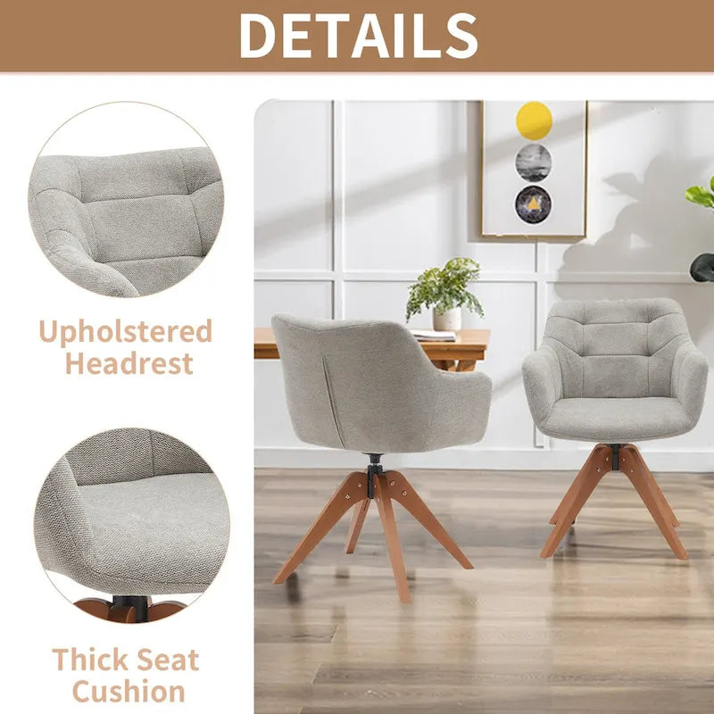 Swivel Upholstered Armchair with Oak Legs